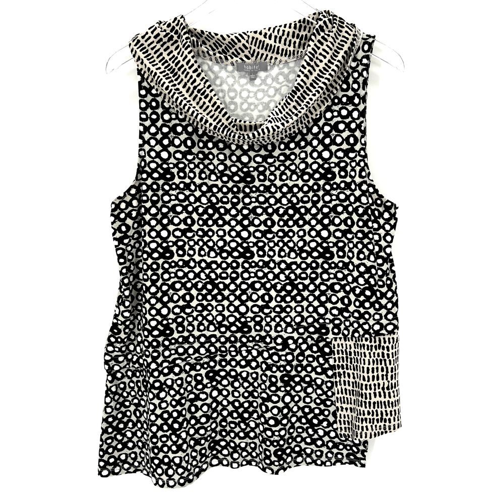 Habitat Sleeveless‎ Asymmetric Tank Top Size L Cowl Neck Printed Lagenlook Shirt